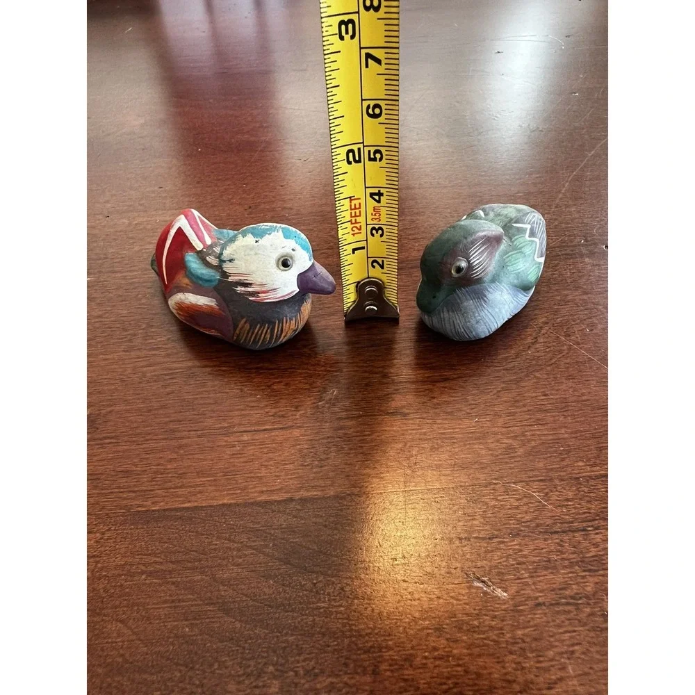 Set of 4 Vtg Hand Carved Painted‎ Wood Duck Figurines Folk Art Hunting Decor
